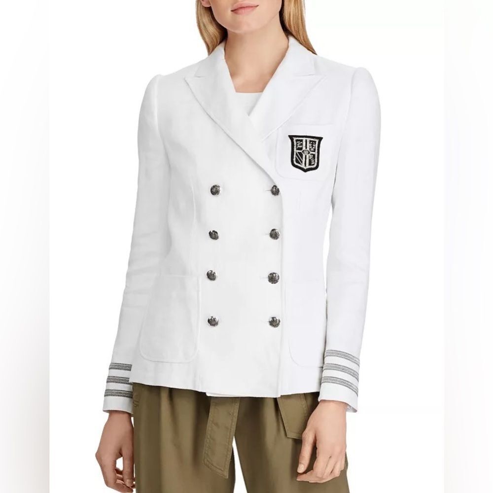 NWT Lauren Ralph Lauren Linen Military Double Breasted Jacket In White